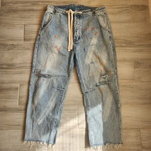 One Teaspoon jeans women's 31 blue High Waist Safari button fly handpainted